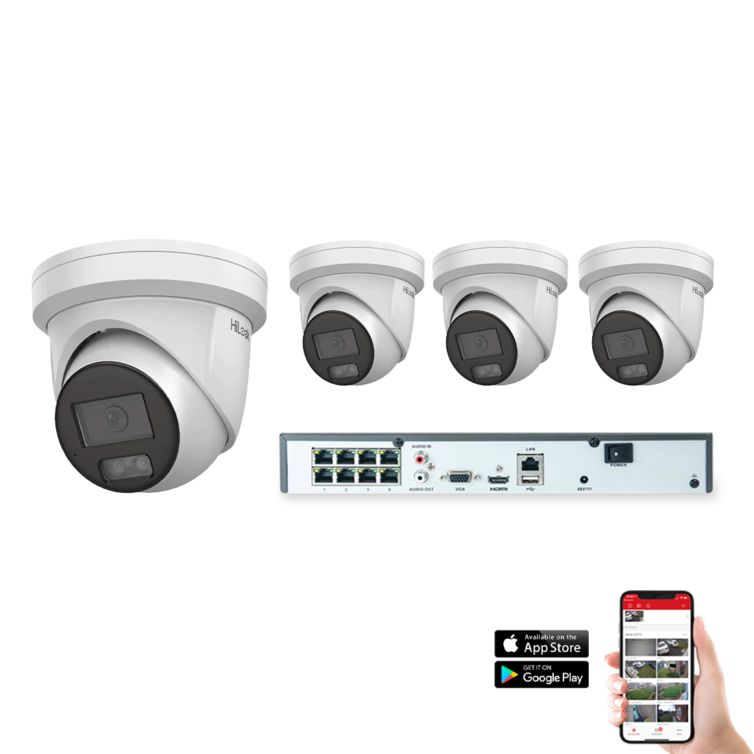HiLook by Hikvision IP ColorVu 4 Camera 8ch 4K 8MP 30M CCTV Kit (HI-KIT-IPC-COL-8MP-4)
