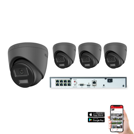 HiLook by Hikvision IP Hybrid ColorVu 4 Camera 8ch 4K 8MP 30M CCTV Kit - Grey (HI-KIT-IPC-HYB-8MP-4-GR)