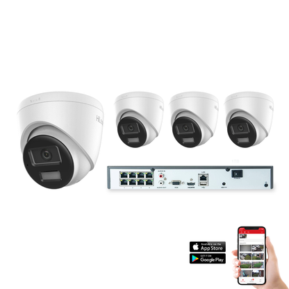 HiLook by Hikvision IP Hybrid ColorVu 4 Camera 8ch 4K 8MP 30M CCTV Kit (HI-KIT-IPC-HYB-8MP-4)