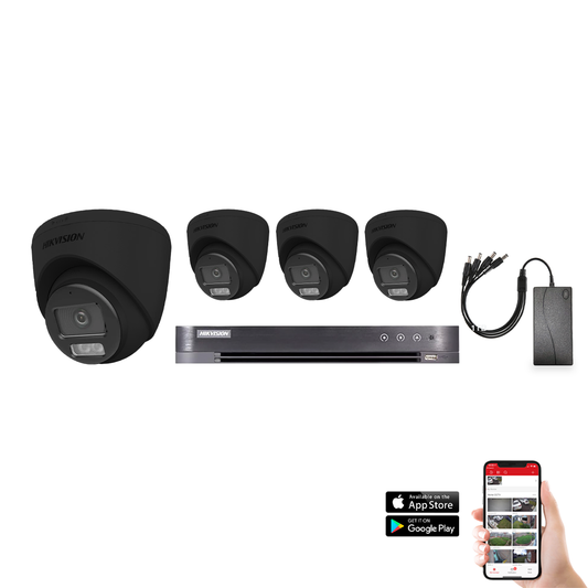 Hikvision Hybrid ColorVu 4 Camera 4ch AoC 3K 40M CCTV Kit - Black (HIK-KIT-TVI-HYB-3K-4-BK)