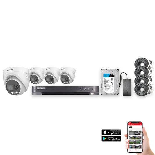 Hikvision ColorVu PIRXO 4 Camera 4ch 3K 20M CCTV Kit - 1TB (HIK-KIT-TVI-PIRXO-3K-4-1TB)